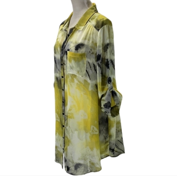 Torrid Chiffon Collared Button-Front Tunic Blouse Yellow‎ Black White Size 3X - Picture 5 of 15